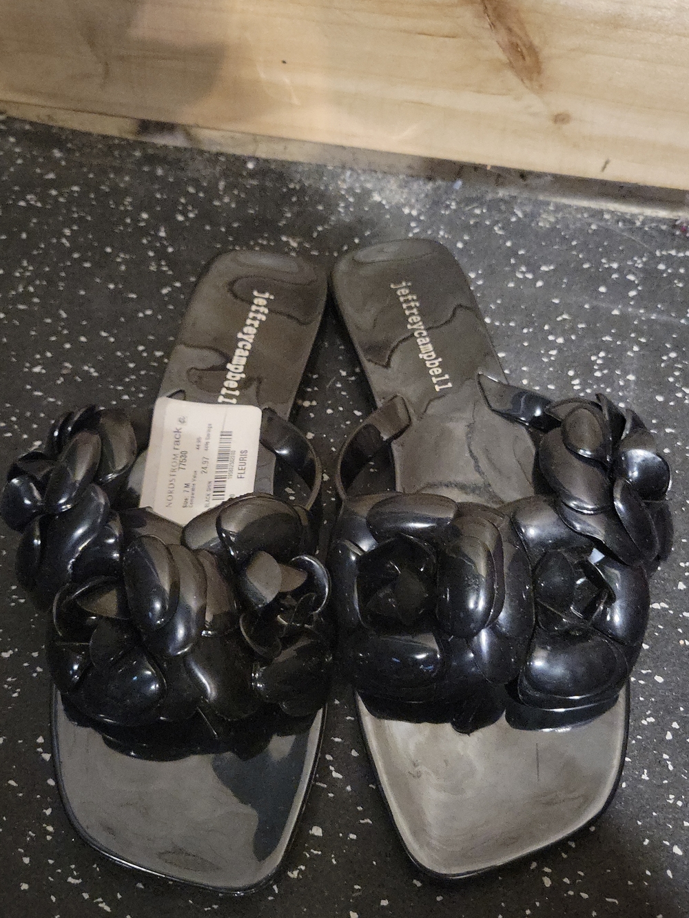 Jeffrey Campbell Black Glossy Braided Slide Sandals